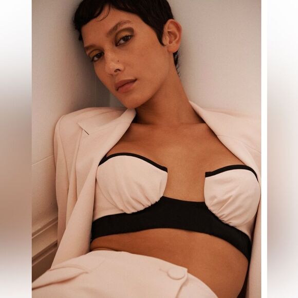 Auteur contrast balcony top blush black bra camisole bustier Revolve XL NWT - Picture 3 of 11